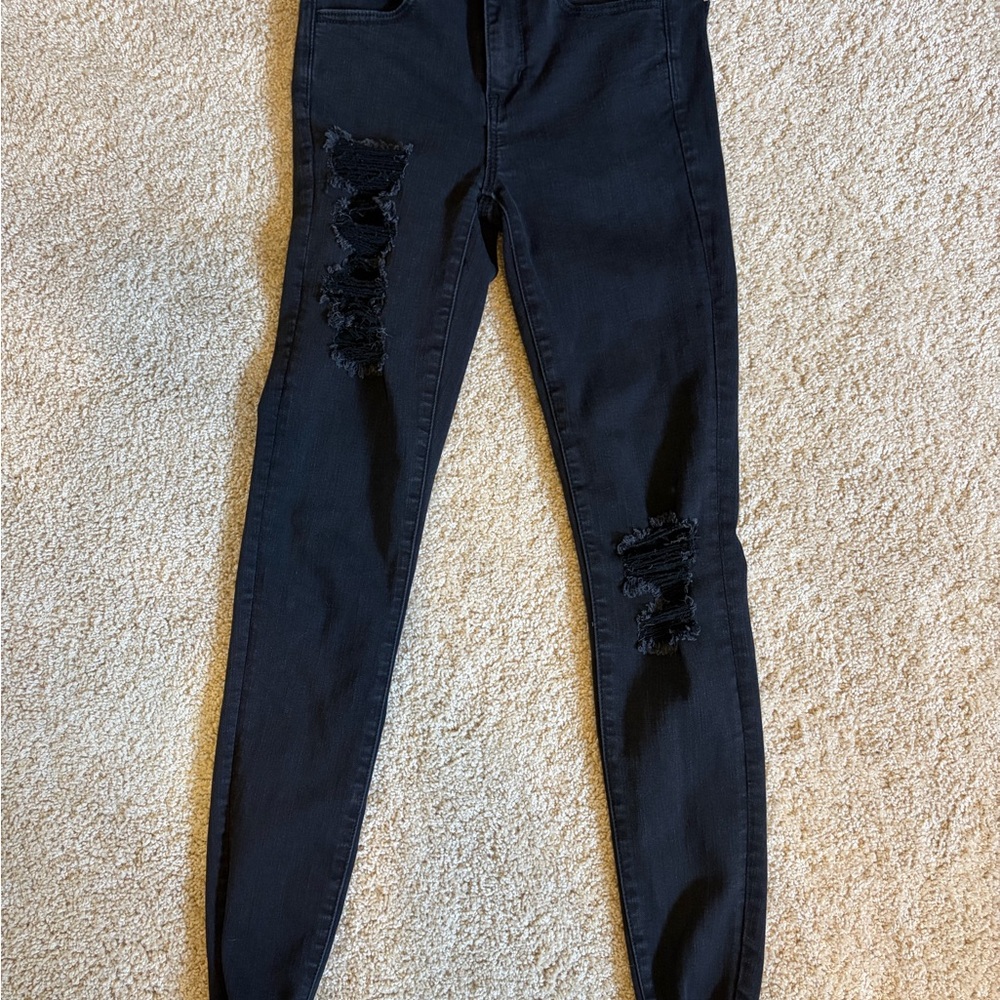 American Eagle Outfitters Black High-Rise Ripped Skinny Jeans